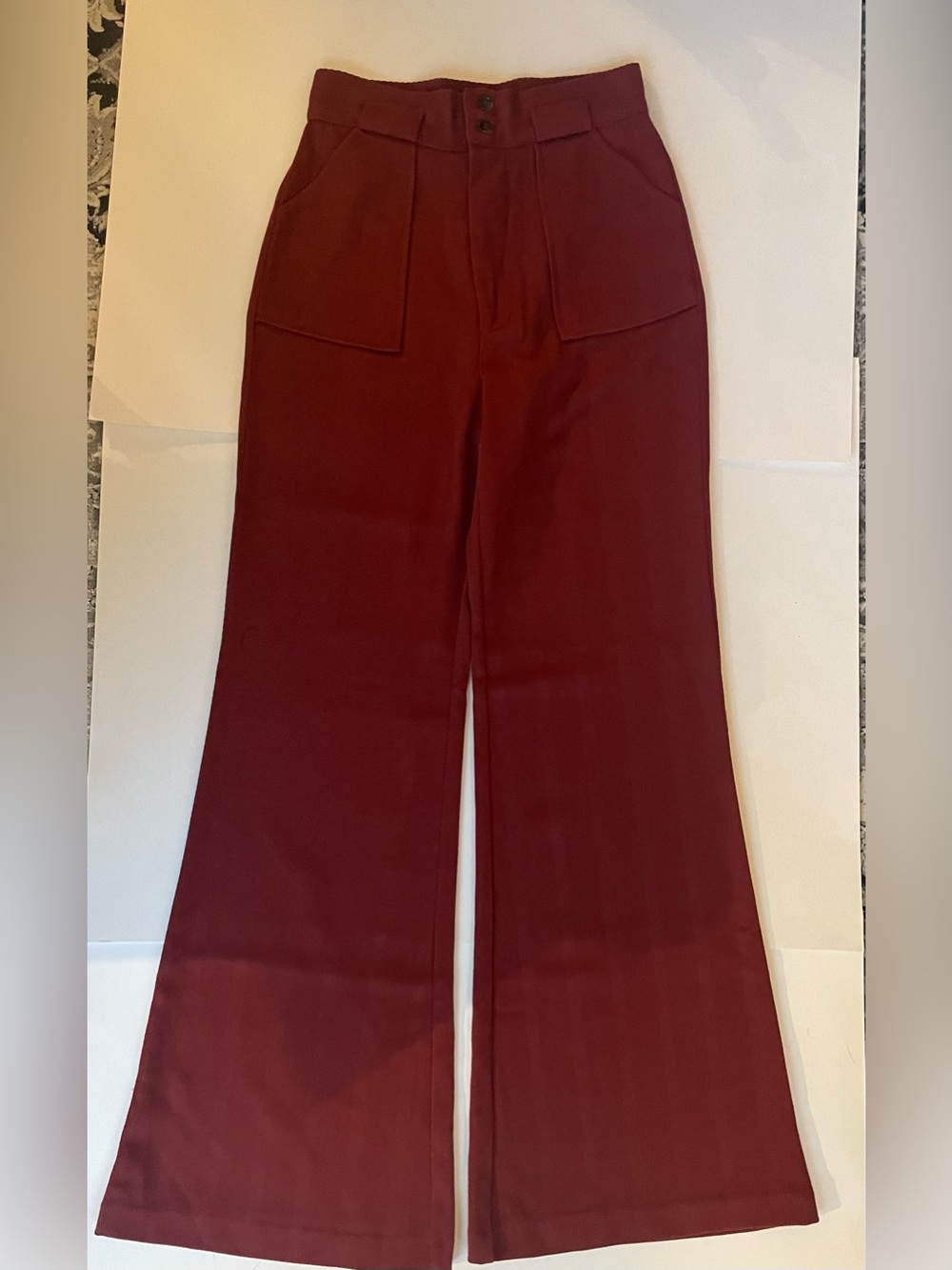 Free People High-Rise Flared Stripe Pants in Burgundy Red